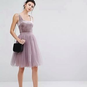 Little Mistress Tall Velvet Top Mini Skater Dress With Tulle Skirt